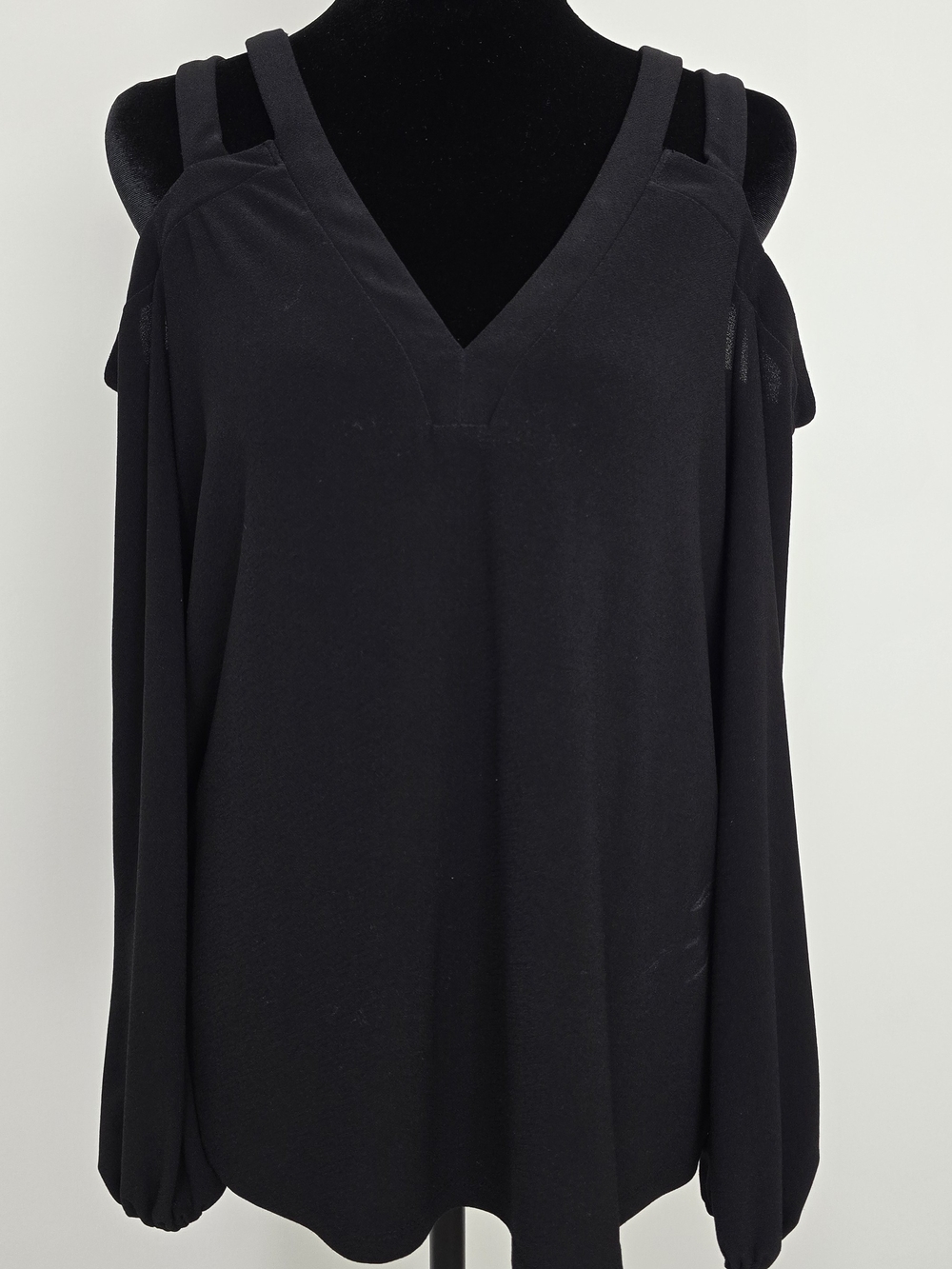 INC International Concepts Black Cold-Shoulder V-Neck Tunic Top